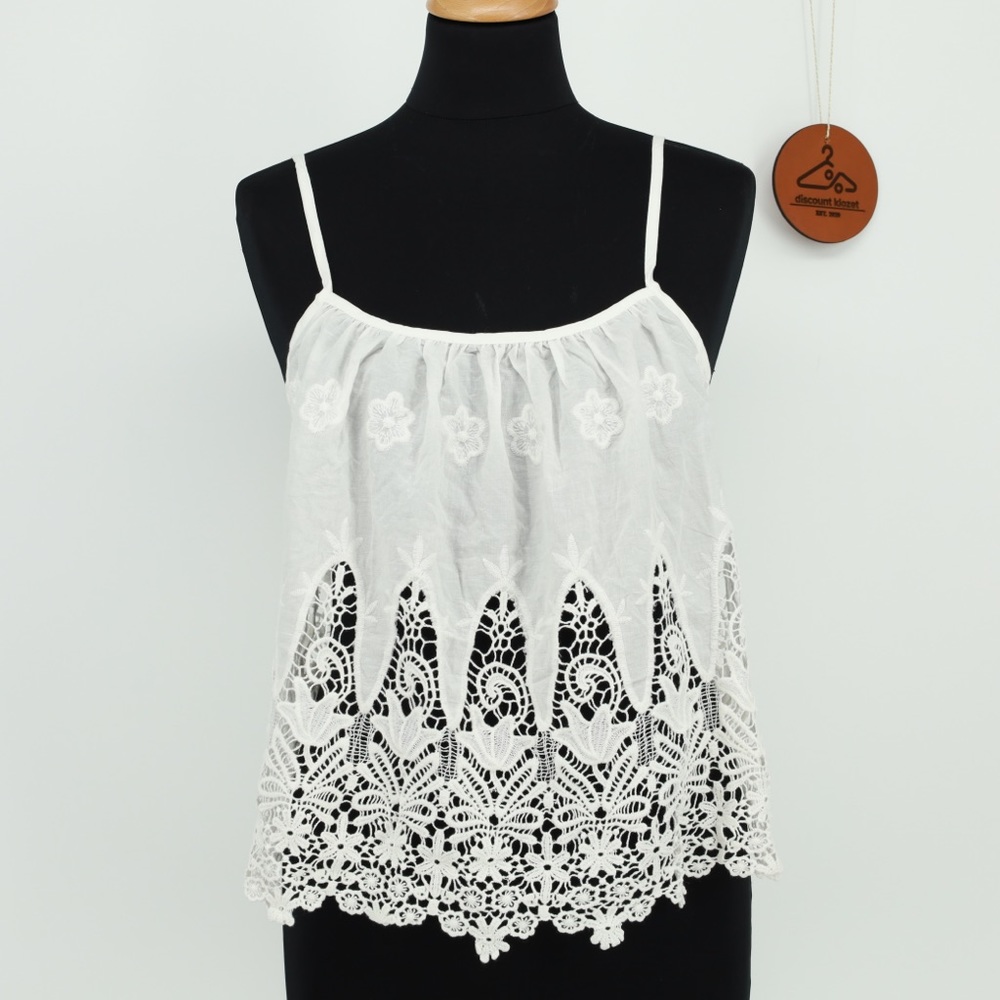 Three‎ Days White Floral Lace Cami Top Adjustable Straps Small NWT Boho Coquette